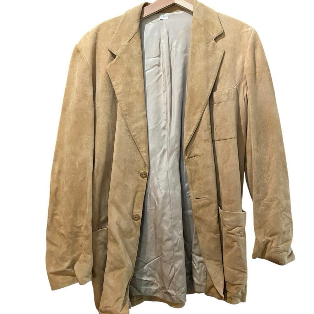 Vintage Scully Tan Leather Long Sleeves Button Front Blazer Coat Size 38